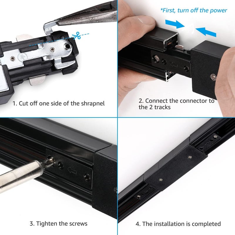 LEONLITE H Track Power Feedable I Connector, Single Circuit 3-Wire-1 Track Lighting Kit, UL Listed, Flame Retardant Material, Black - Image 3